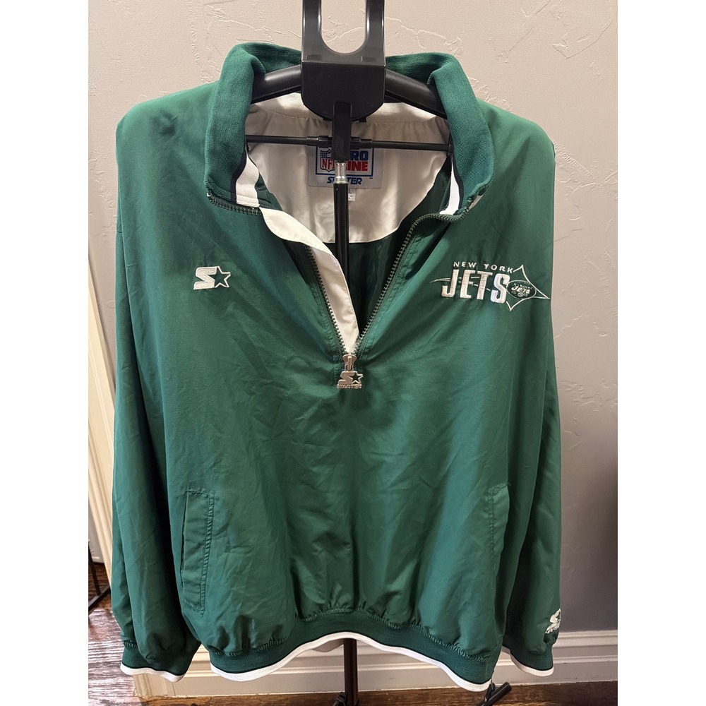 Vintage Starter NFL Pro Line New York Jets Quarter Zip Windbreaker Green 2XL